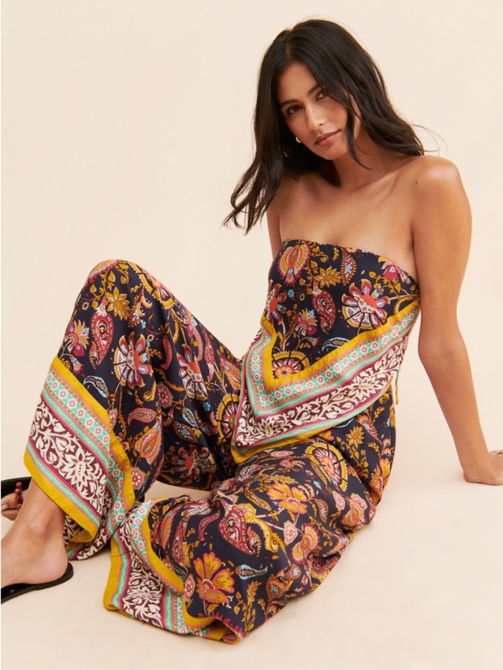ANTHROPOLOGIE Scarf Print Bandana Floral Wide Leg Jumpsuit